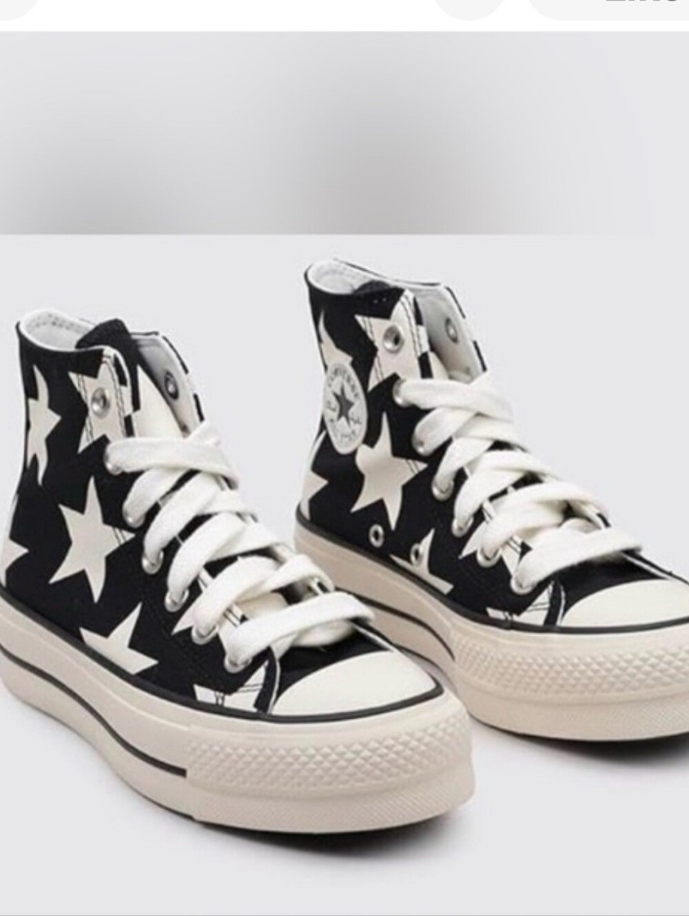 Classic All Star UNISEX Lift Platform High Top Sneakers - Black With White Stars